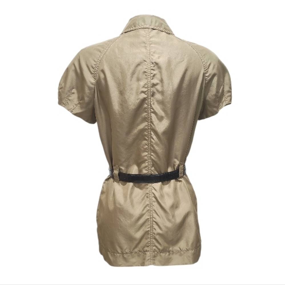 Moschino Cheap & Chic 100% Silk Short Puff Sleeve Safari Top in Mocha Khaki Sz M - Picture 2 of 14